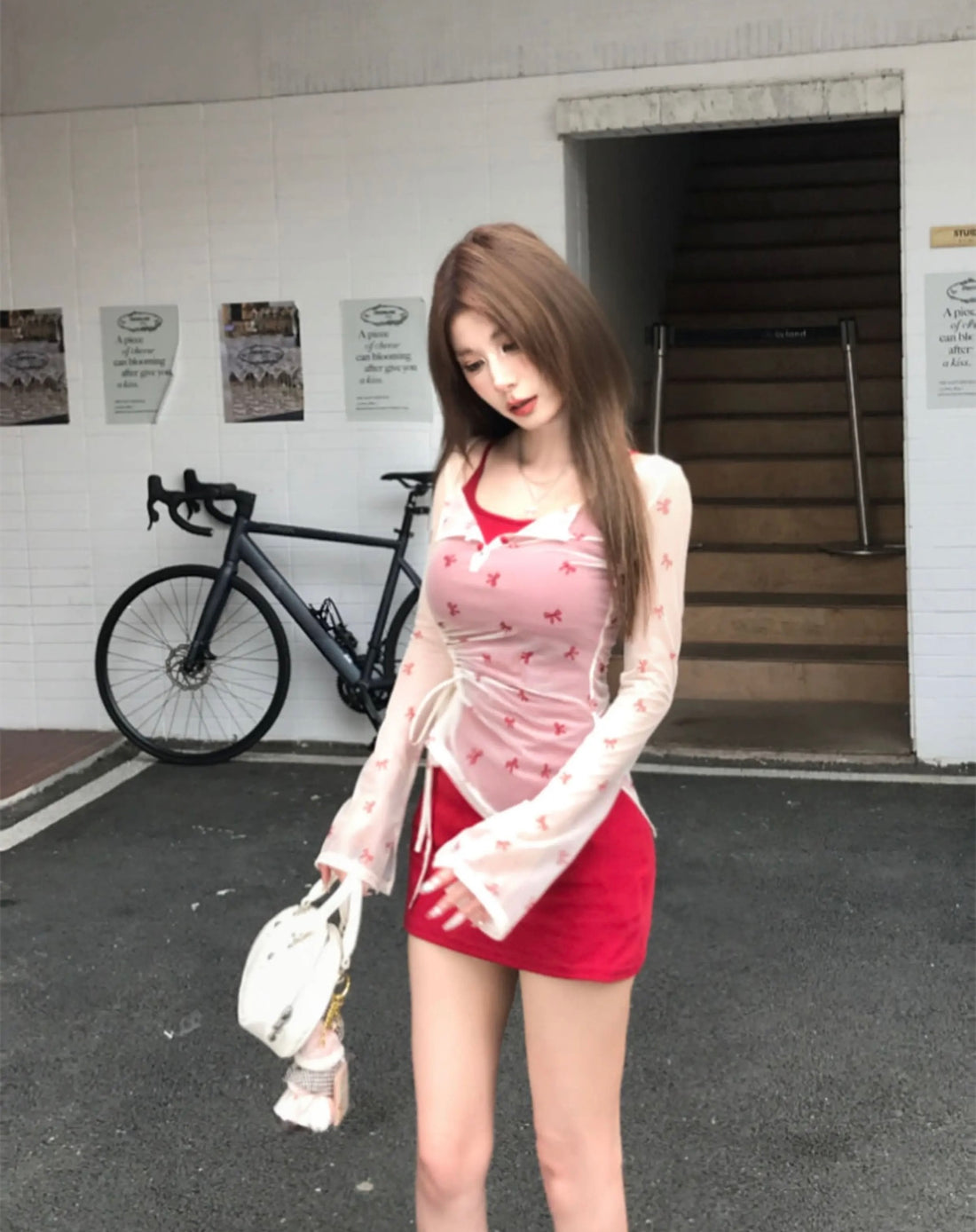 White Top + Red Dress Set