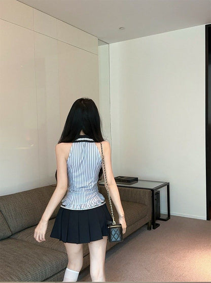 Uni Collar Top + Skirt Two Pieces Set (S, M)