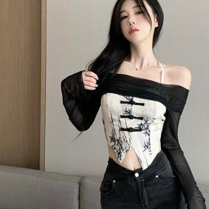 Black & White Cheongsam Top Set