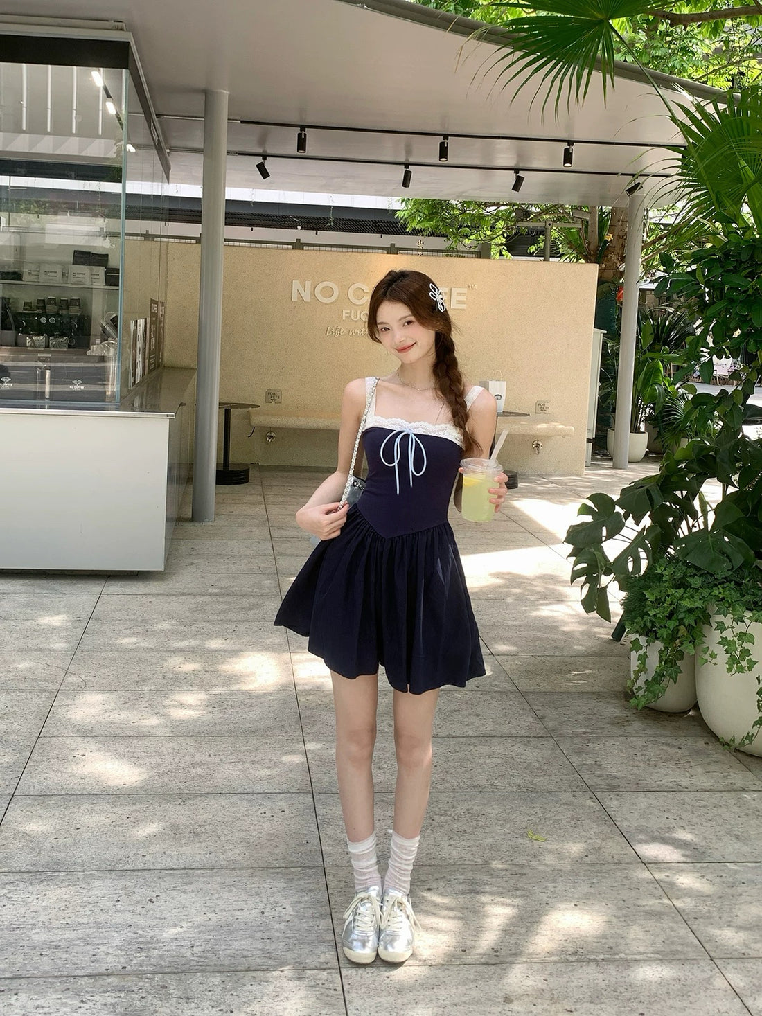 Laces Strap Navy Mini Dress