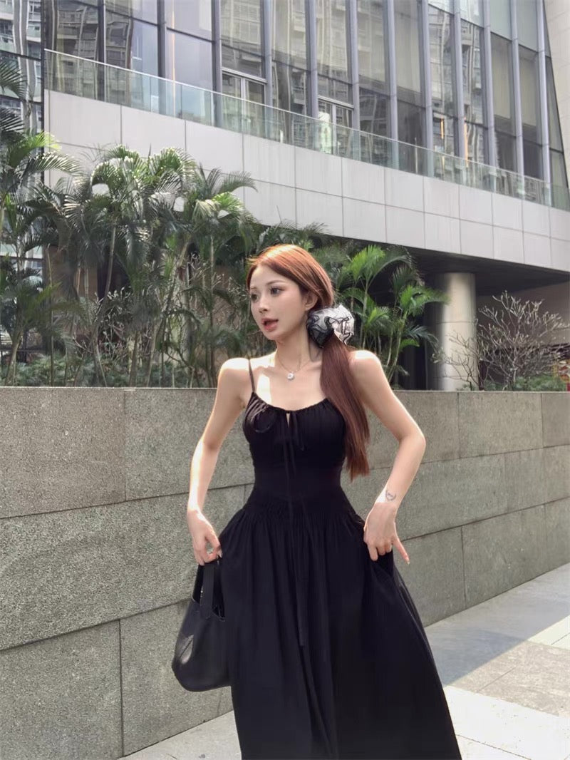 Bareback Summer Strap Dress (Black)