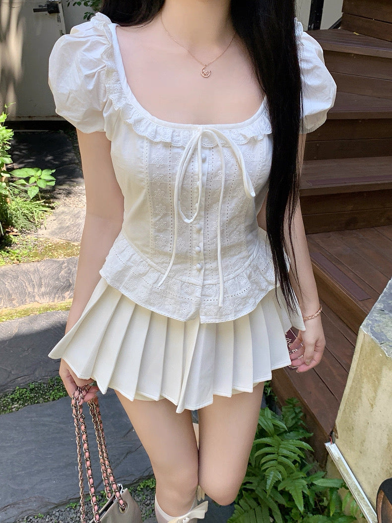Flare Collar White Top