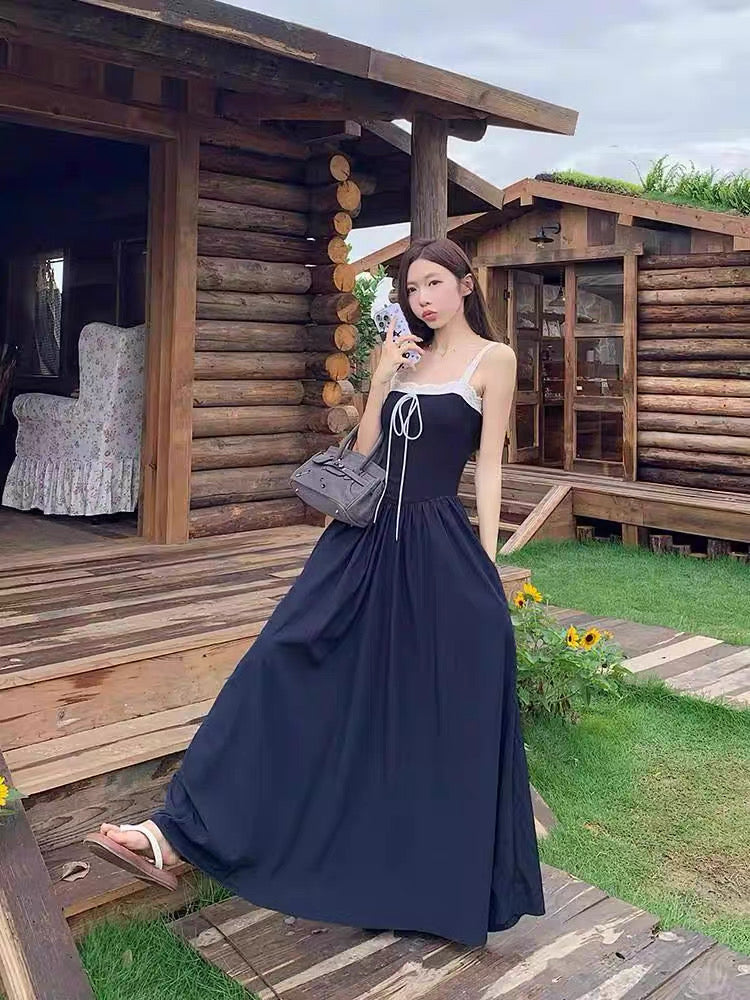 Laces Strap Navy Long Dress