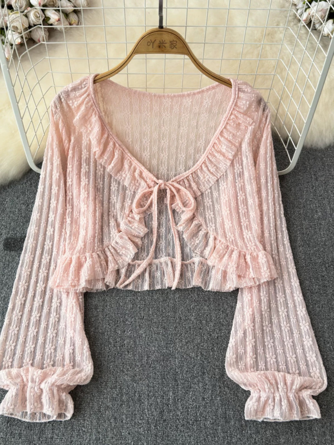 Pink Floral Laces Long Sleeve Cardigan