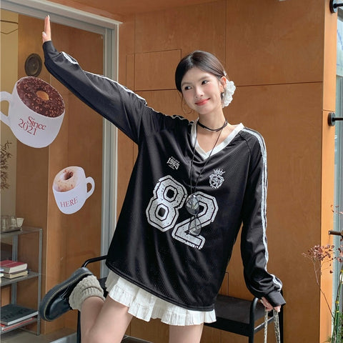 Black No82 Long Sleeve Ball Tee Top