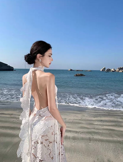 White Embroidery Maxi Long Dress