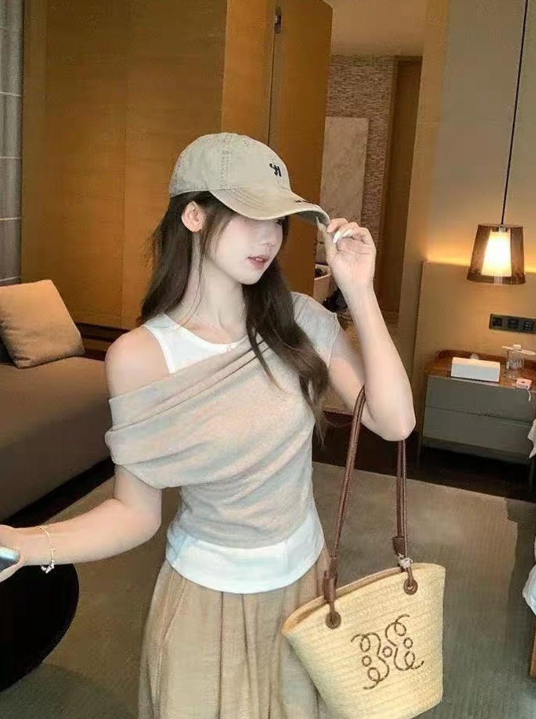 Khaki Mix White Knitted Top