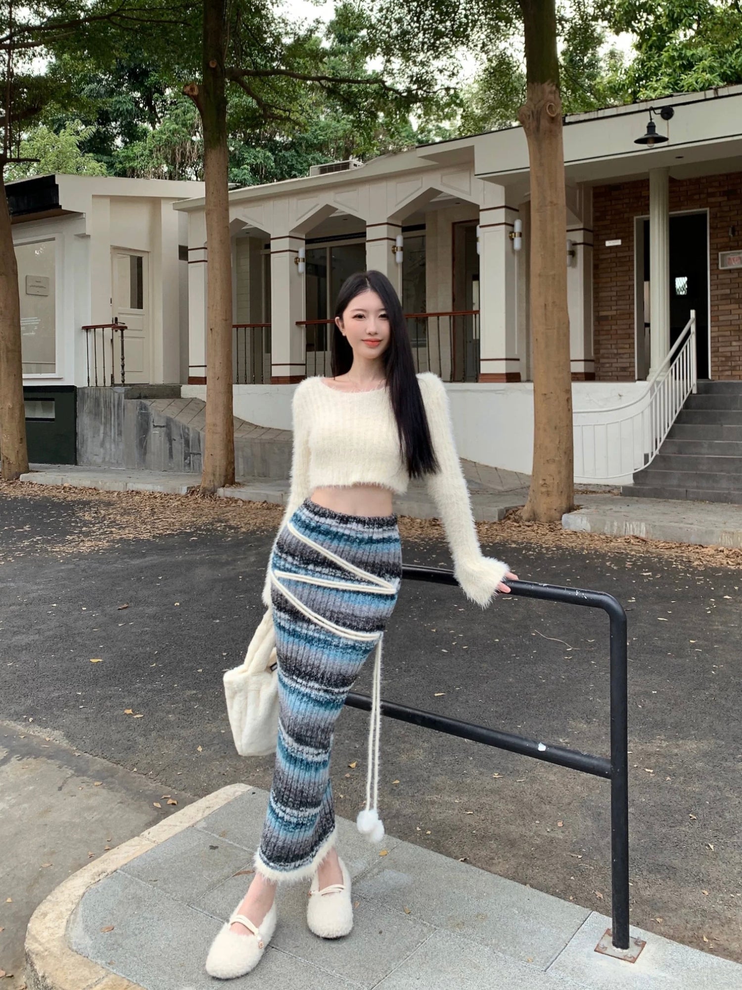 White Top + Long Skirt Two Pieces Set