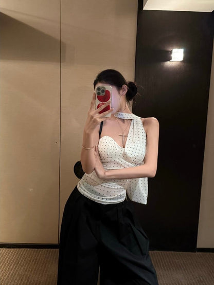 Polka Dot Tube Mesh Top Strap T009
