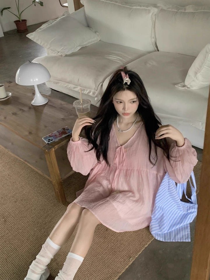 Pink Chiffon Long Sleeve Top
