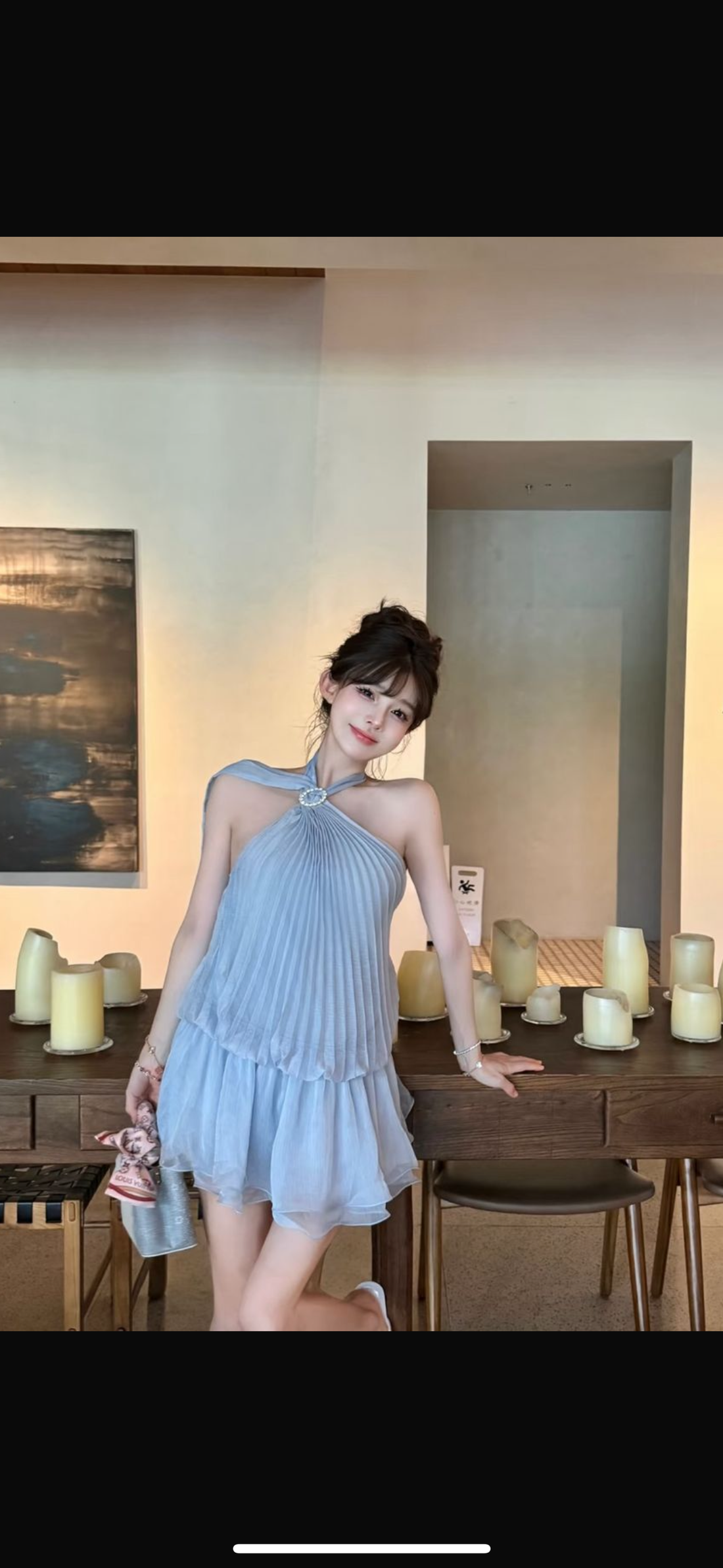 Chiffon Blue Pleated Dress