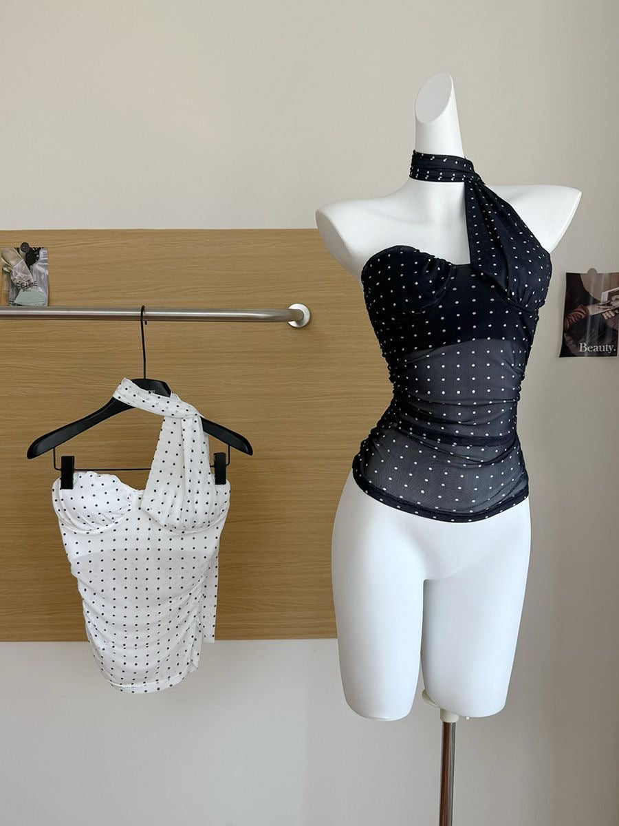 Polka Dot Tube Mesh Top Strap T009