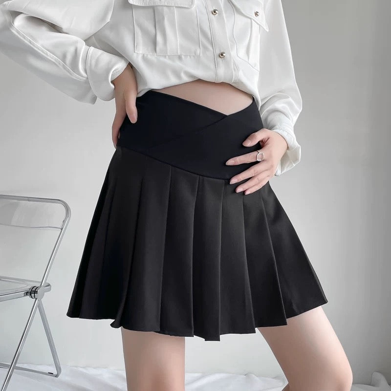Middle Low Waist Plus Size Pleated Skirt MK02 (Black, Grey)