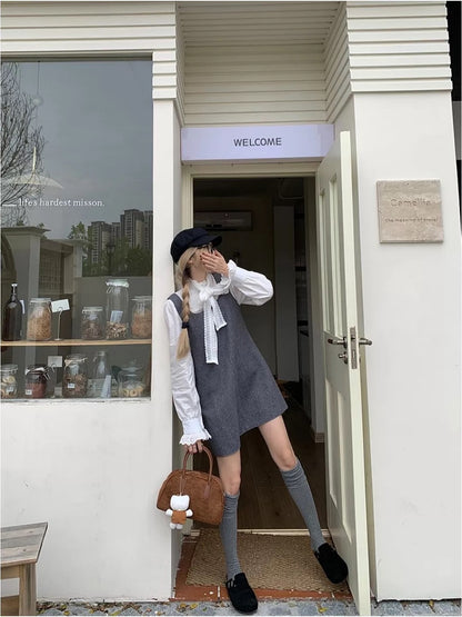 White Top + Grey Dress Two Pieces Set