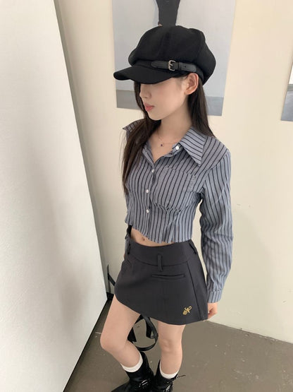 Stripe Uni Long Sleeve Crop Top
