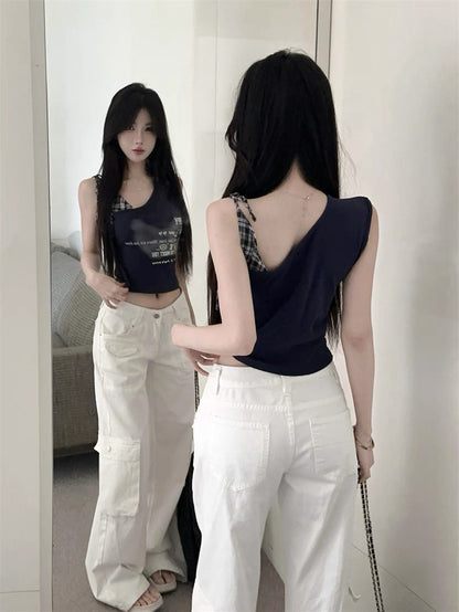 Navy Side Tie Sleeveless Top
