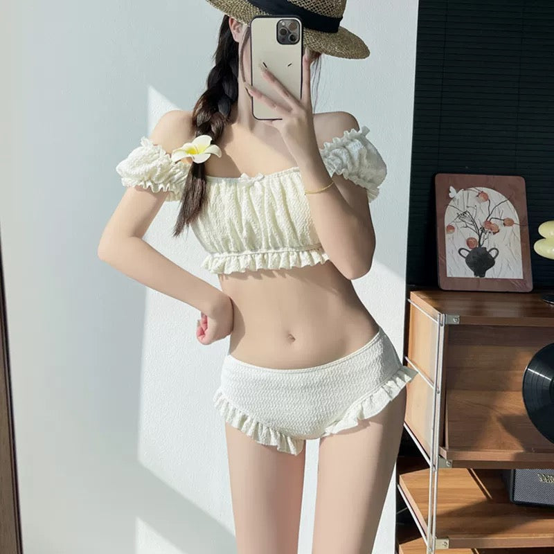 Cream Bikini BK46 Three Piece Set (S, M)