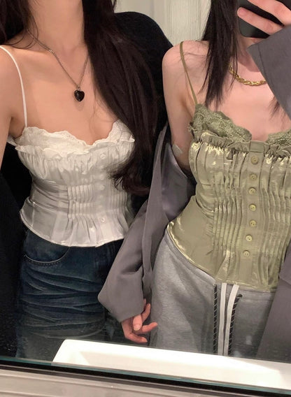 Mix Silk Lace Strap Top