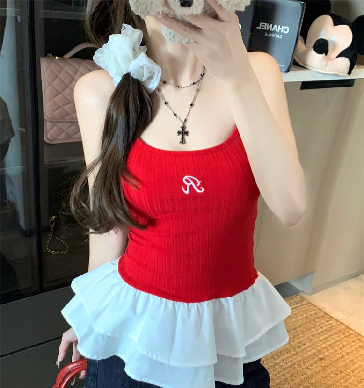 Mini White Layered Bottom R Strap Top (Red)