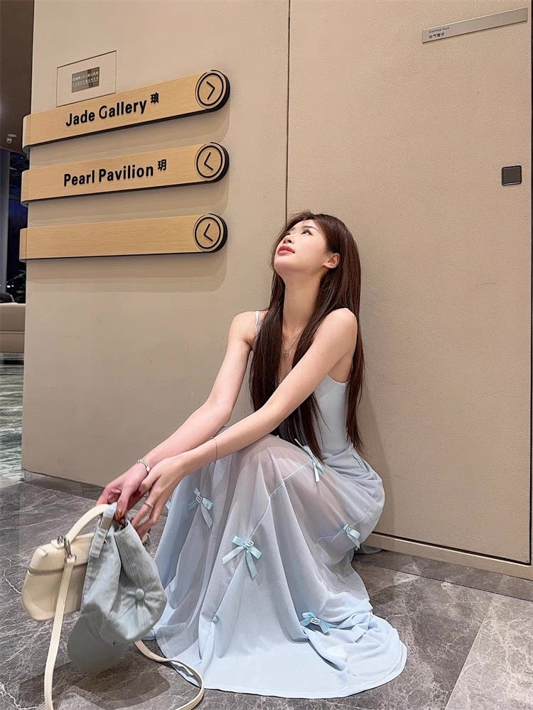 Blue Mini Ribbons Long Dress