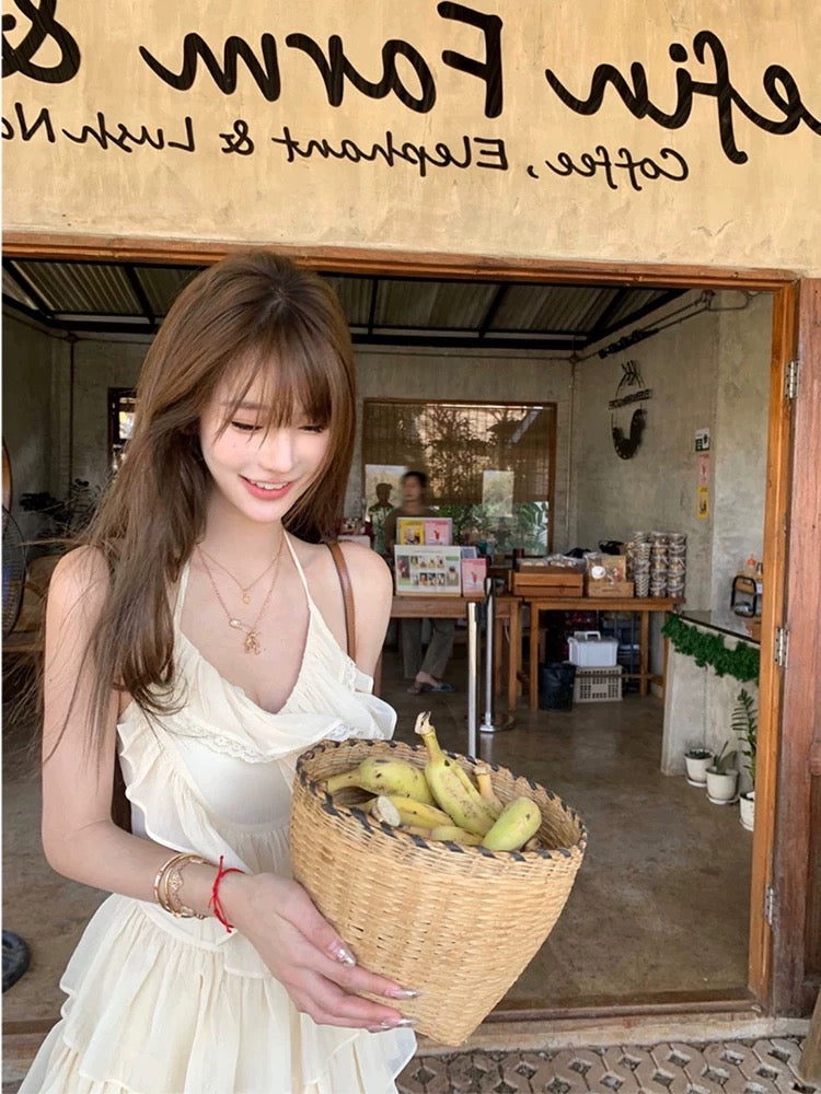 Beige Bareback Layered Dress