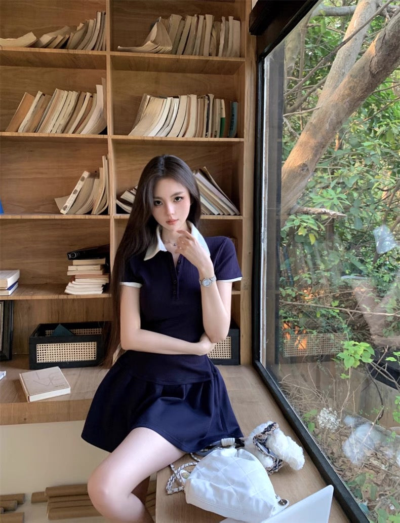 White Collar Navy Mini Dress