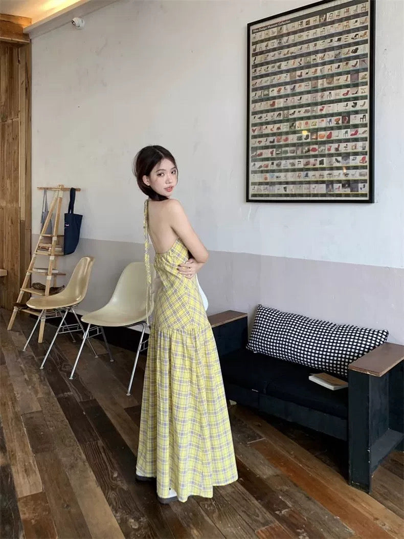 Grid Yellow Long Dress