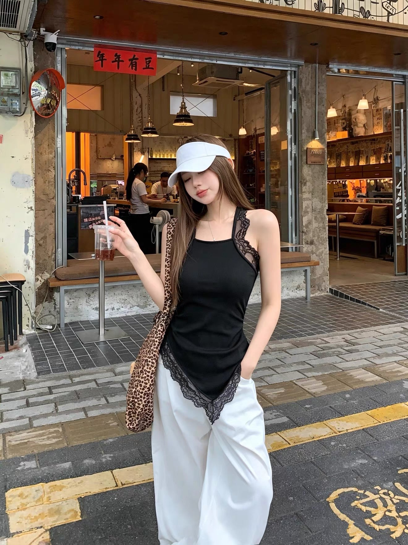 Black Mix Laces Knitted Unequal Top (XS, M)