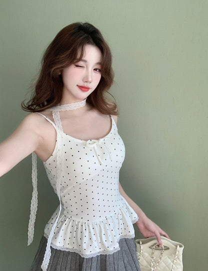 Polka Dot Top With Collar Strap