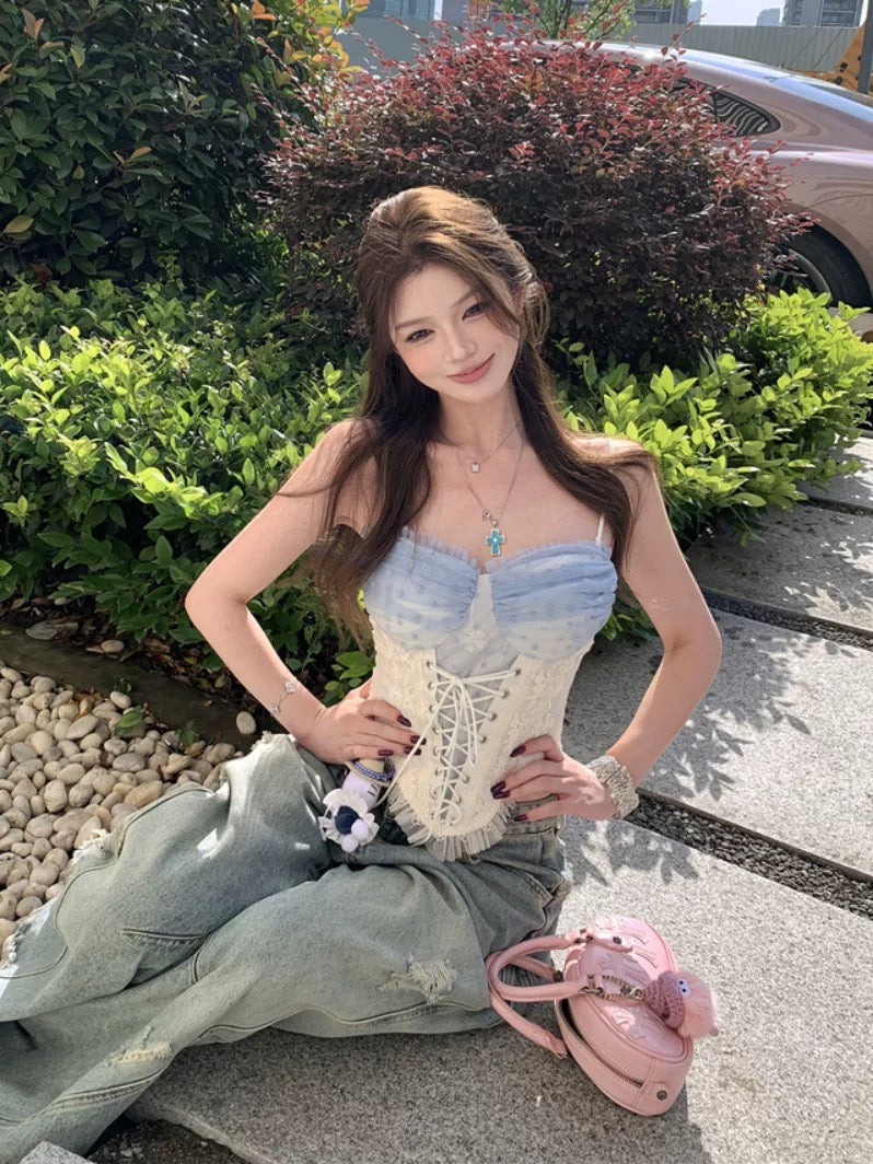 Mesh Blue Dot Tube Top (S, M, L)