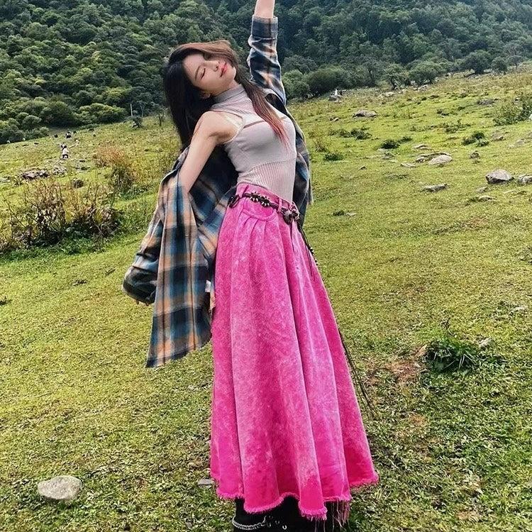Denim Pink Long Skirt (S)