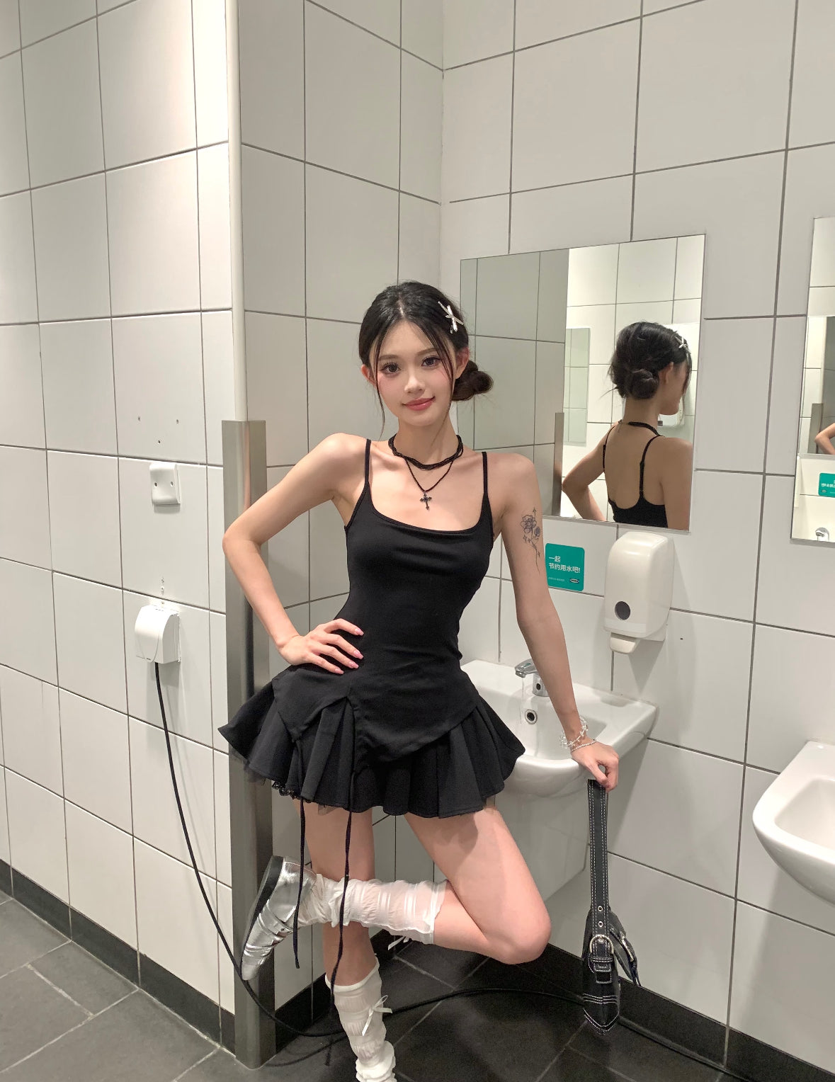 Jennie Black Mix Laces Mini Romper Dress