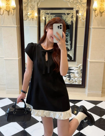 Puff Sleeve Dress (Black, Grey)