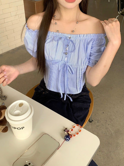 Puff Sleeve Stripe Blue Top