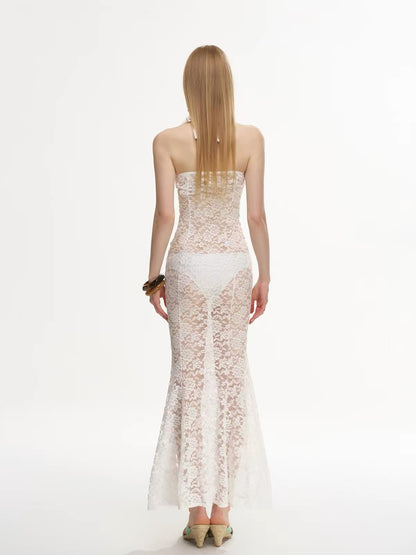 White Bikini BK16 Laces Dress Three Piece Set