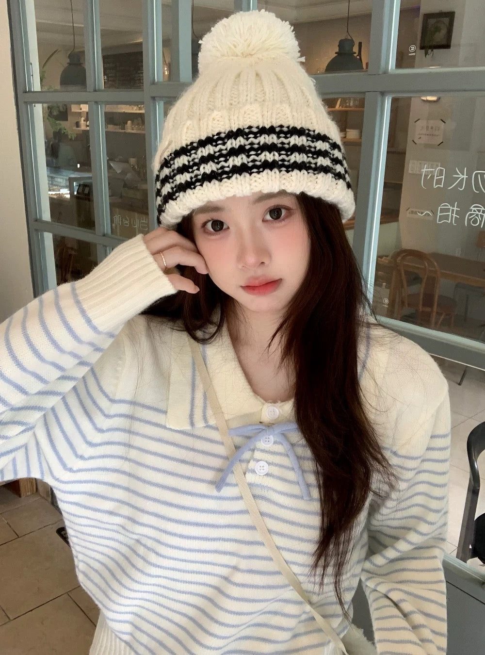 Stripe Long Sleeve Knitted Top (Blue)