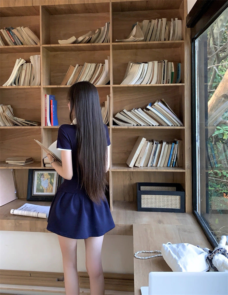 White Collar Navy Mini Dress