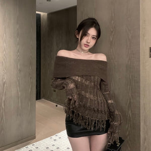 Off Shoulder Mix Knitted Top