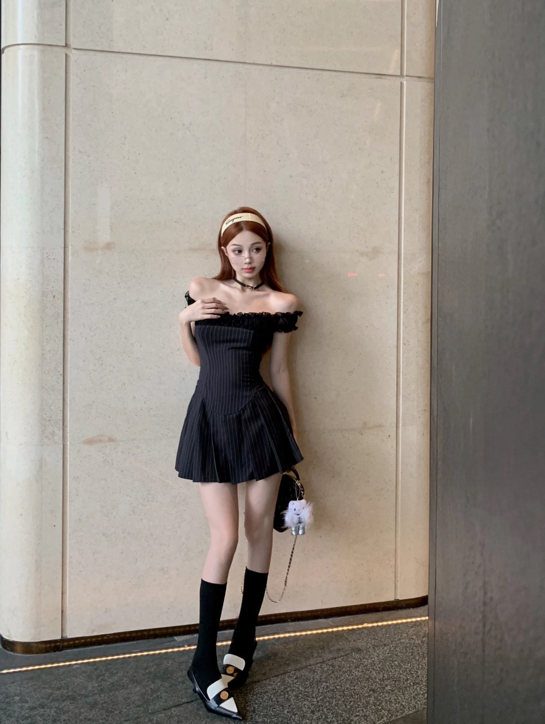 Limited Navy Stripe Off Shoulder Dress