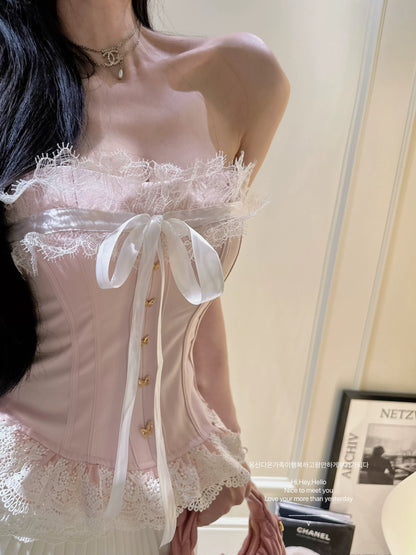 Pink Mix Lacey Tube Top