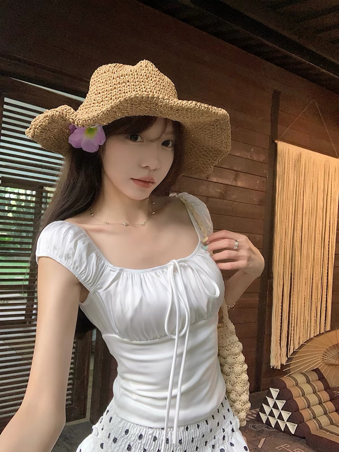 Penny White Mix Satin Top