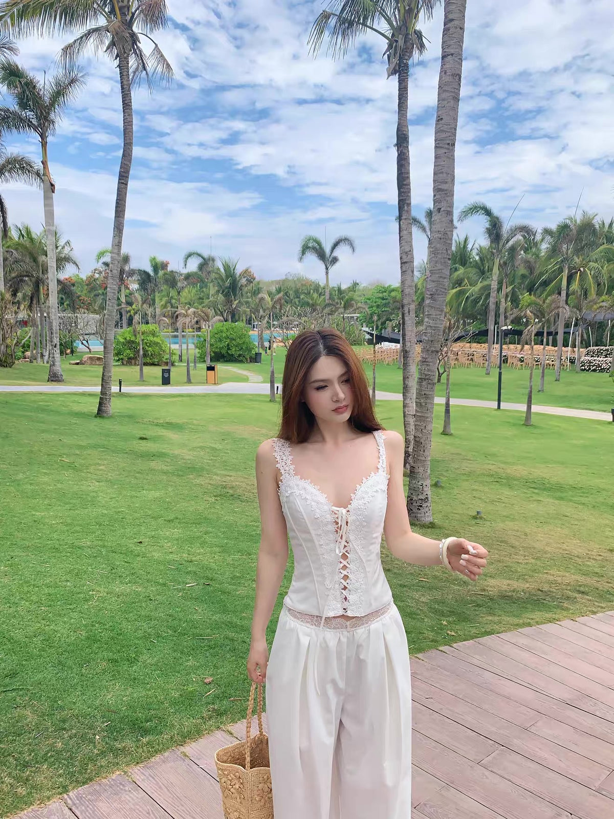 White Lace Up Strap Top