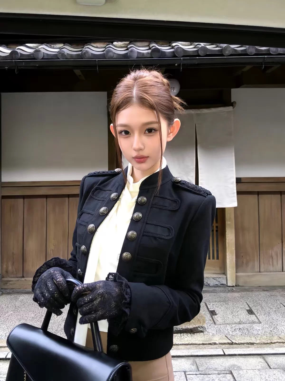 Button Long Sleeve Jacket (Black, Green)