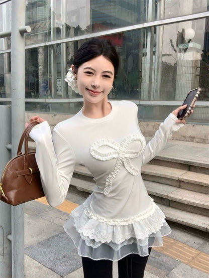 White Ribbon Long Sleeve Knitted Top