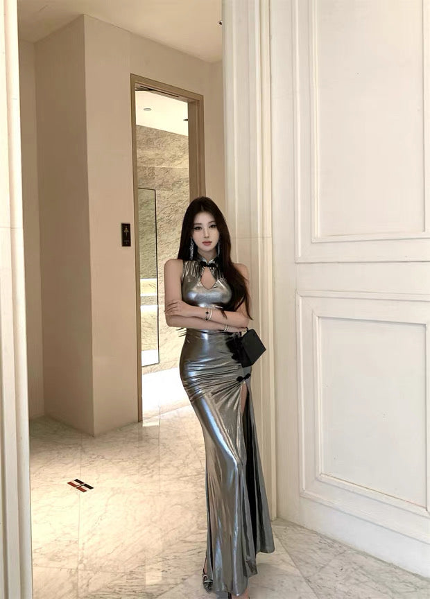 Silver Cheongsam CD032 Maxi Long Dress (S, M)