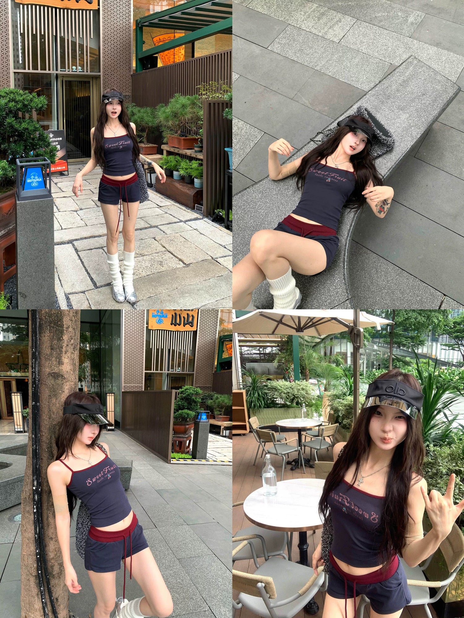 Navy Strap Top + Low Waist Shorts Two Pieces Set Homewear