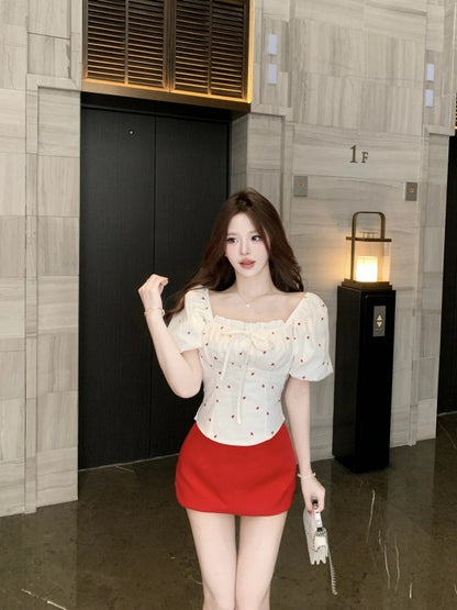 Mini Heart Puff Sleeve White Top