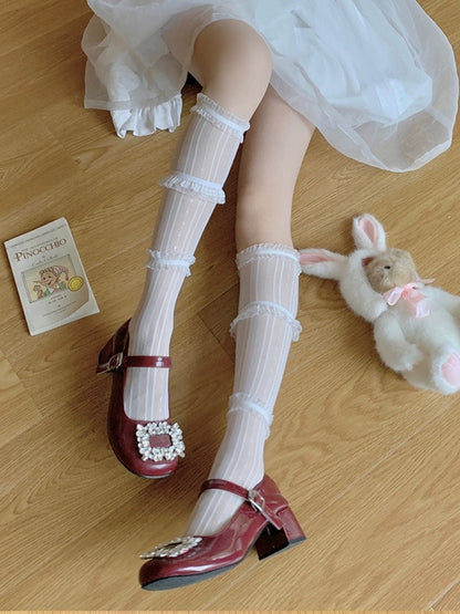 S006 Lace Socks (White, Grey)