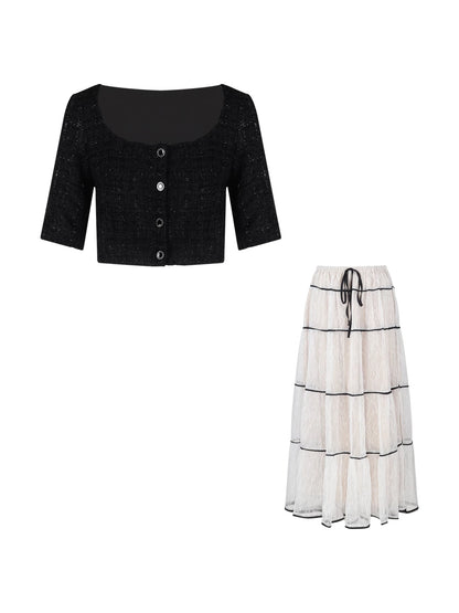 White Laces Black Ribbon Long Skirt SK31