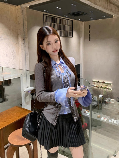 Blue Grey Uni Knitted Top